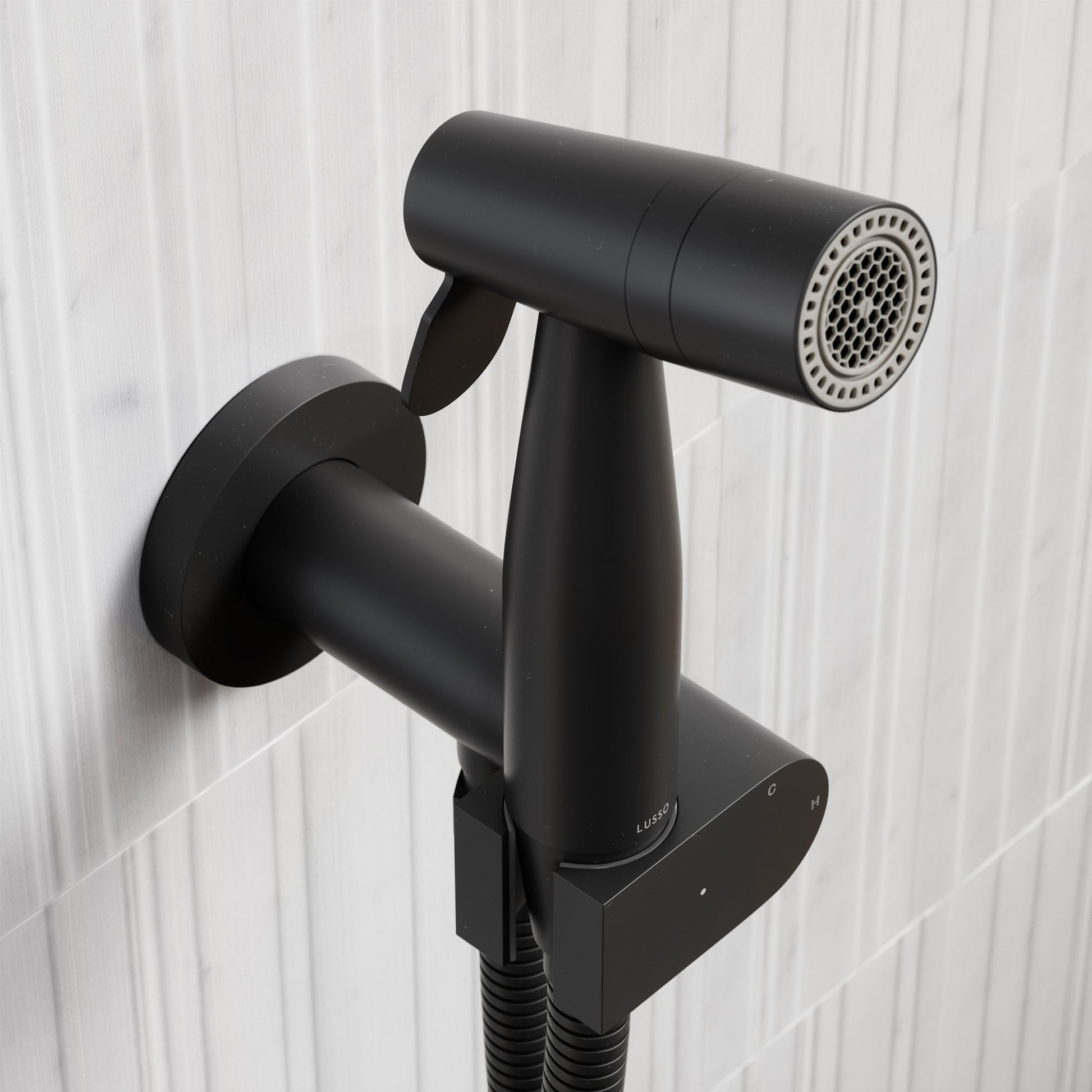 Lusso Matte Black Temperature Control Douche Shower Spray Kit