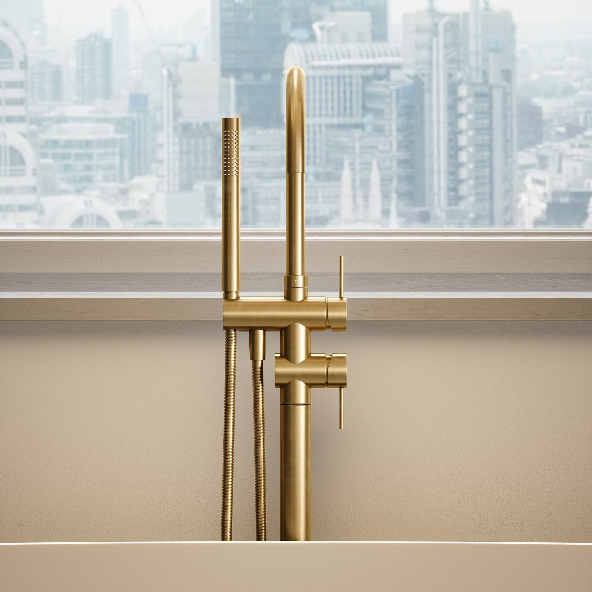 Luxe Brushed Gold Floorstanding Bath Shower Mixer Tap