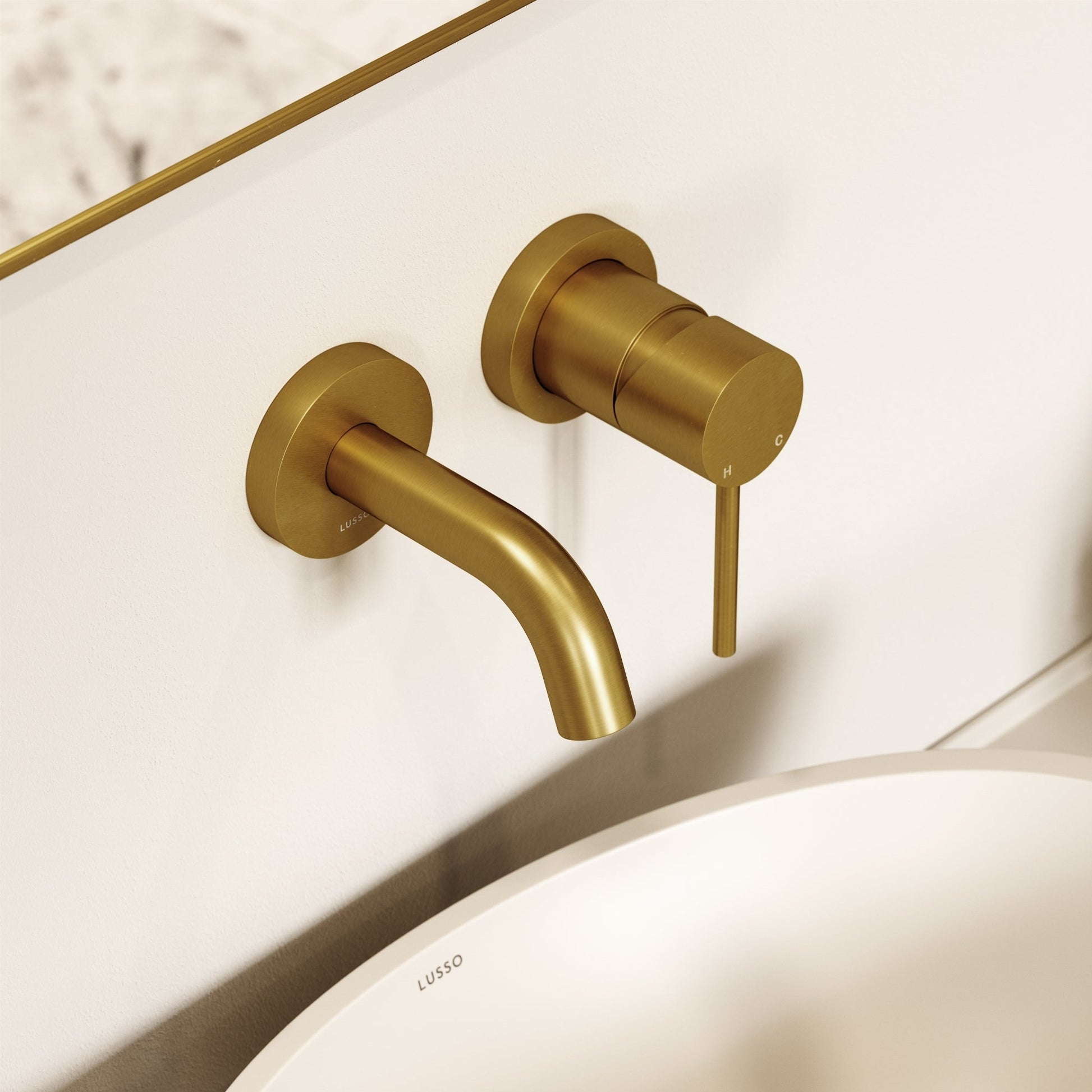 Luxe Brushed Gold Short Projection Wall Mounted Basin Mixer Tap