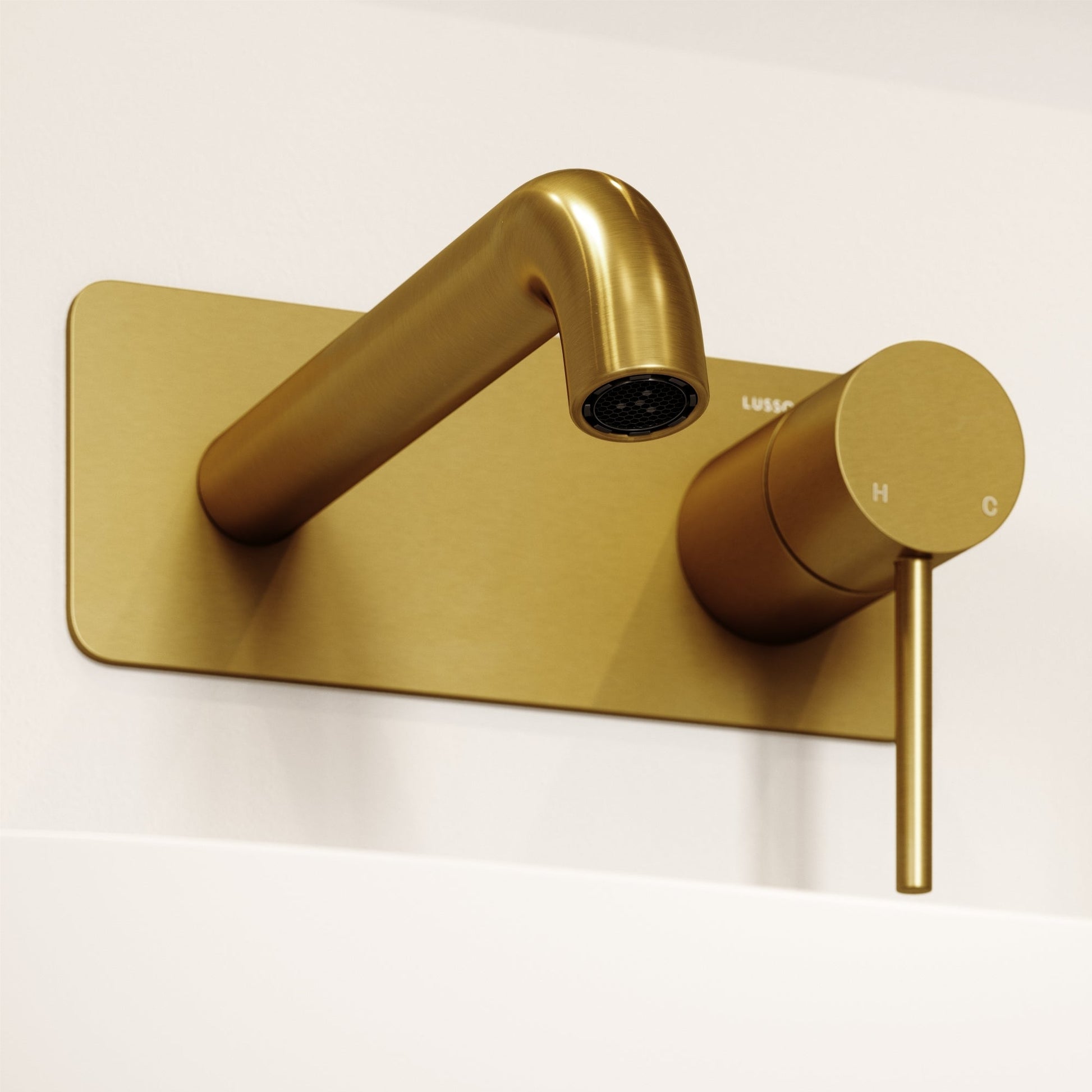 Luxe Brushed Gold Wall Mounted Basin Mixer Tap V2