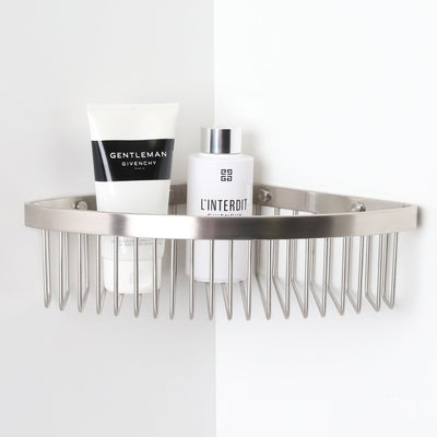 Luxe Brushed Stainless Corner Shower Storage Basket