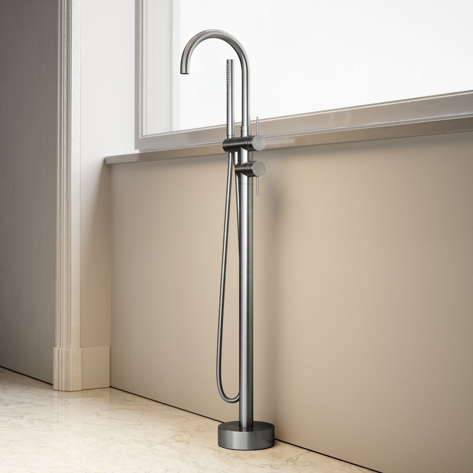 Luxe Brushed Stainless Floorstanding Bath Shower Mixer Tap
