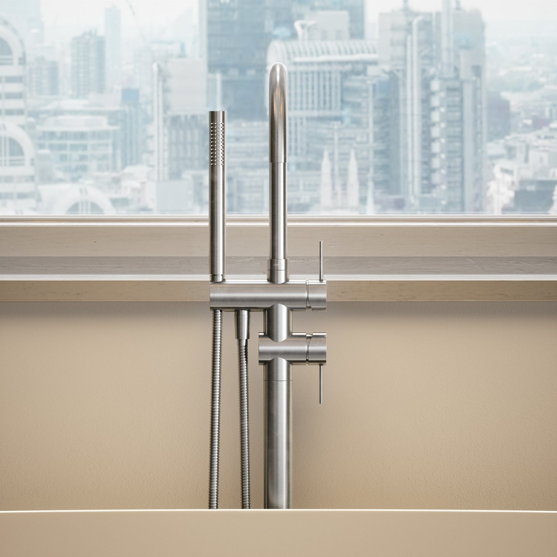 Luxe Brushed Stainless Floorstanding Bath Shower Mixer Tap