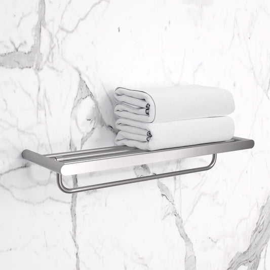 Luxe Brushed Stainless Towel Shelf With Rail 600mm