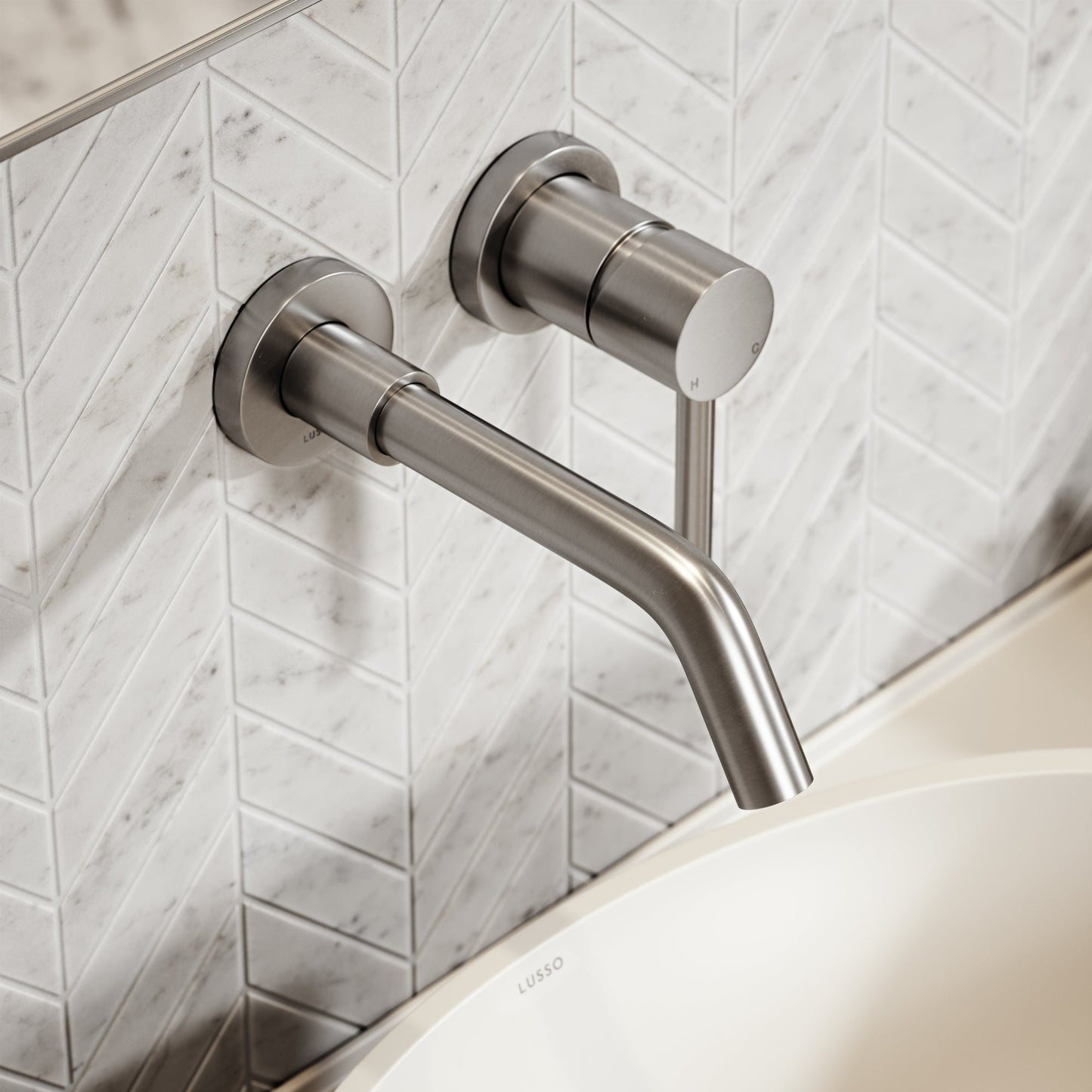 Luxe Brushed Stainless Wall Mounted Basin Mixer Tap V1
