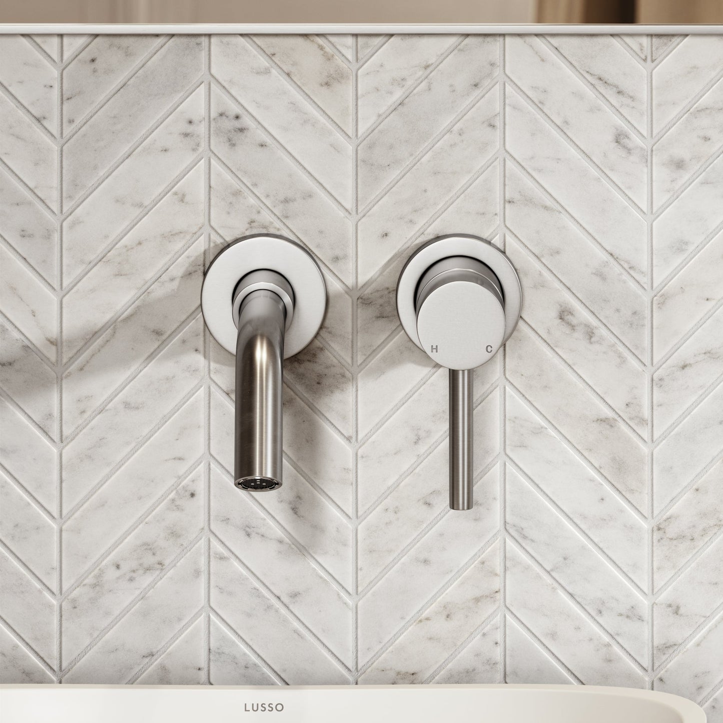 Luxe Brushed Stainless Wall Mounted Basin Mixer Tap V1