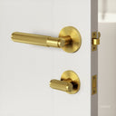 Luxe Knurled Brushed Gold Bathroom WC Door Handle Latch and Hinge Bundle
