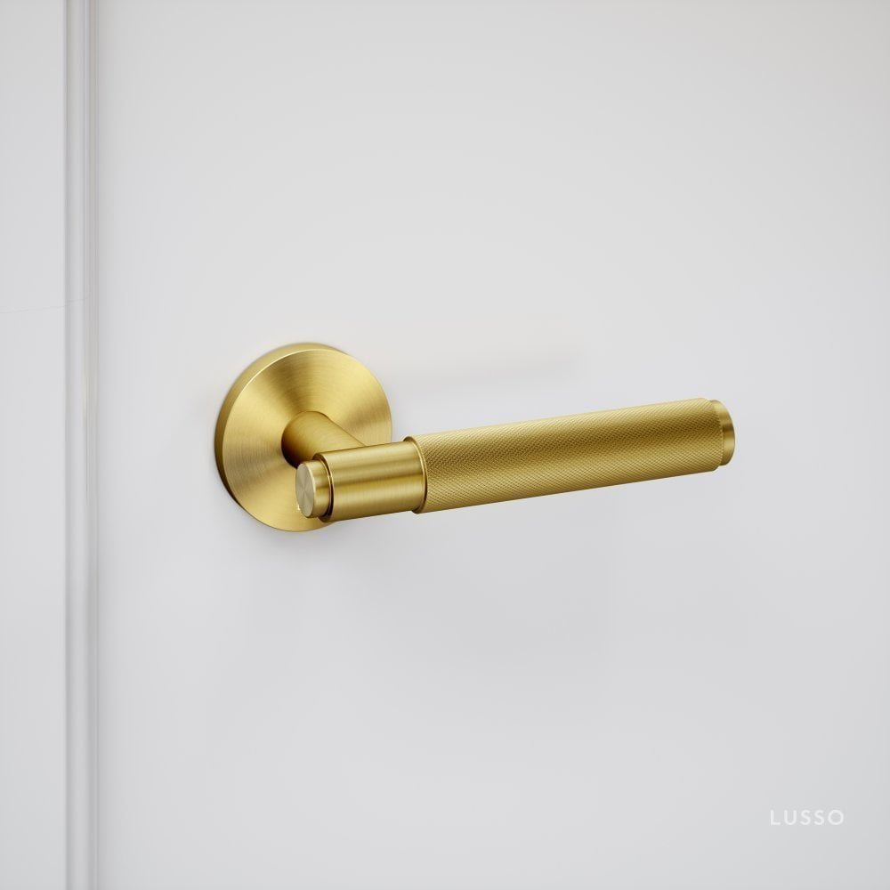 Luxe Knurled Brushed Gold Bathroom WC Door Handle Latch and Hinge Bundle