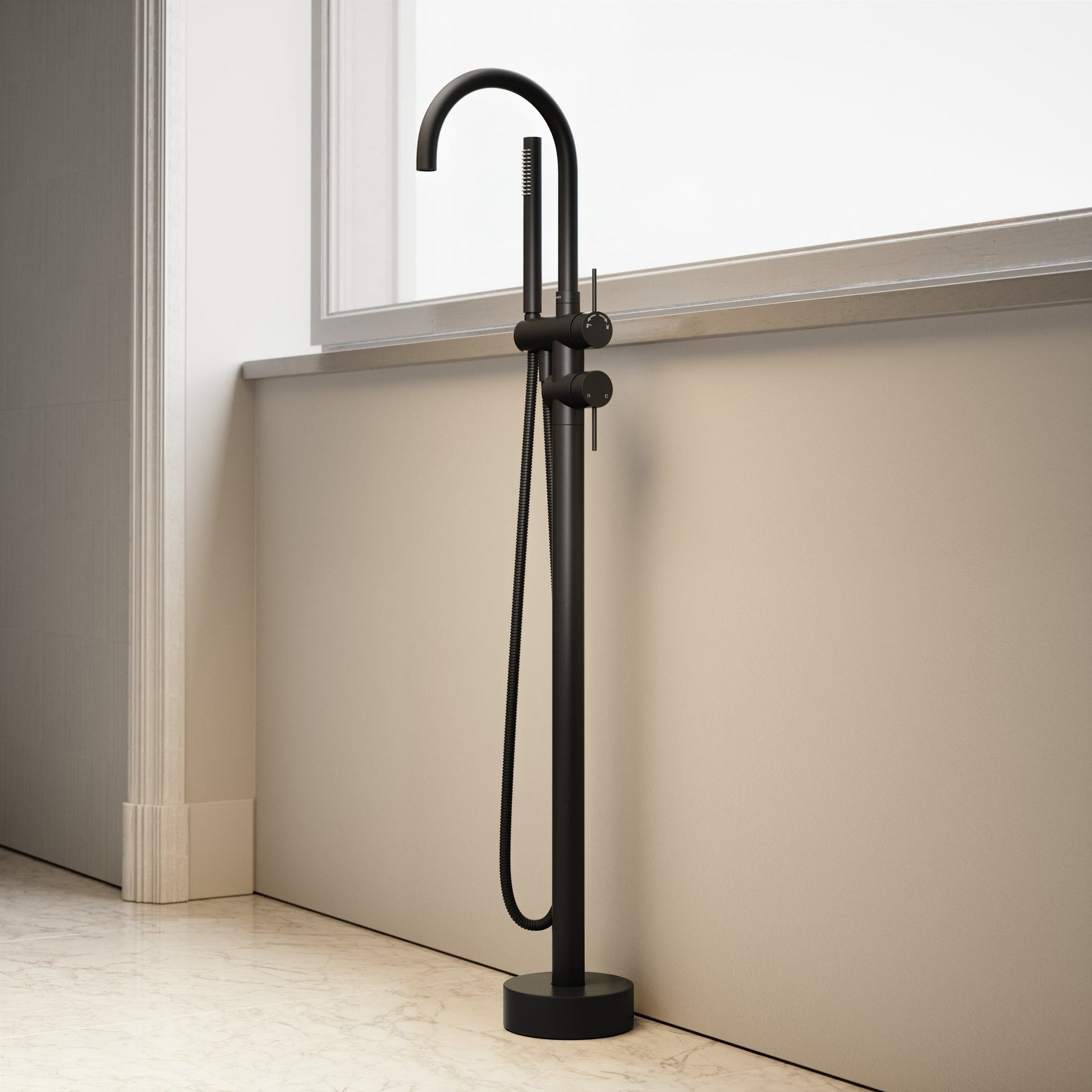 Luxe Matte Black Floorstanding Bath Shower Mixer Tap