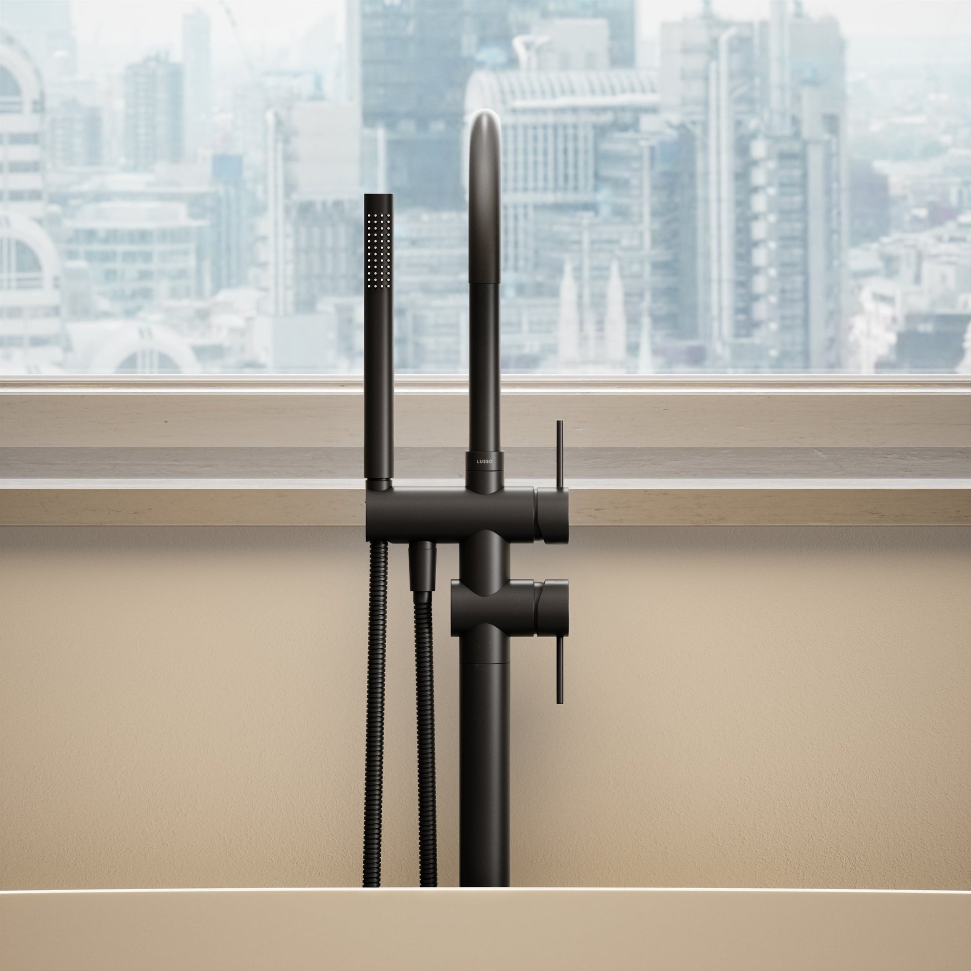 Luxe Matte Black Floorstanding Bath Shower Mixer Tap