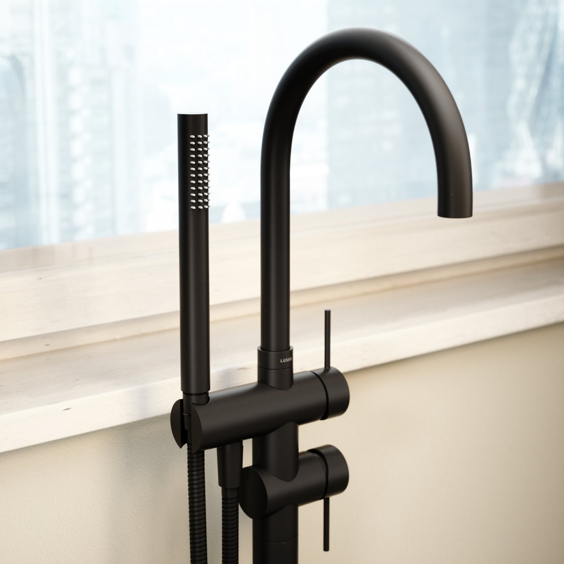 Luxe Matte Black Floorstanding Bath Shower Mixer Tap