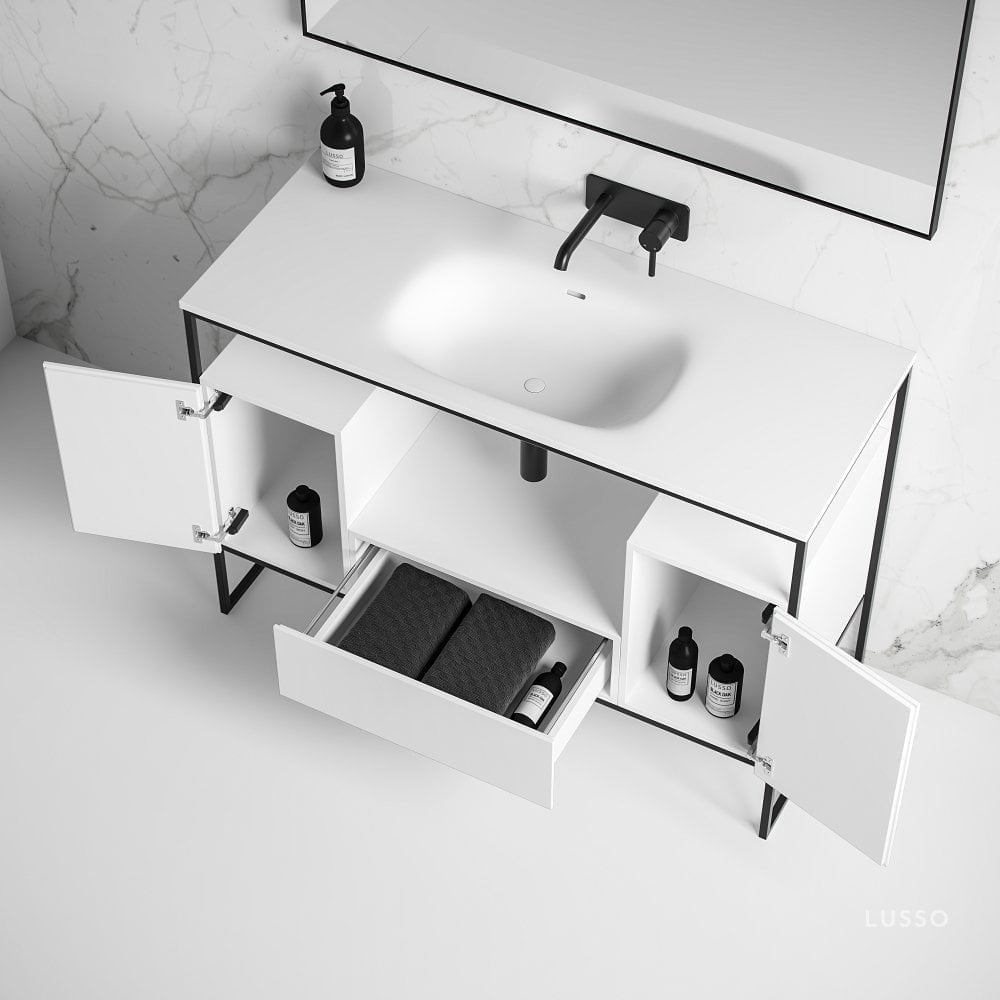 Luxe Matte Black Frame Vanity Unit with Stone Basin 1200mm