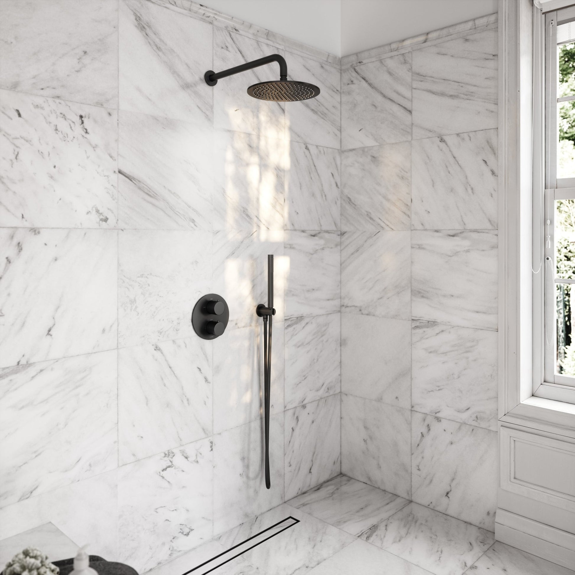 Luxe Matte Black Thermostatic Shower with Handheld Shower