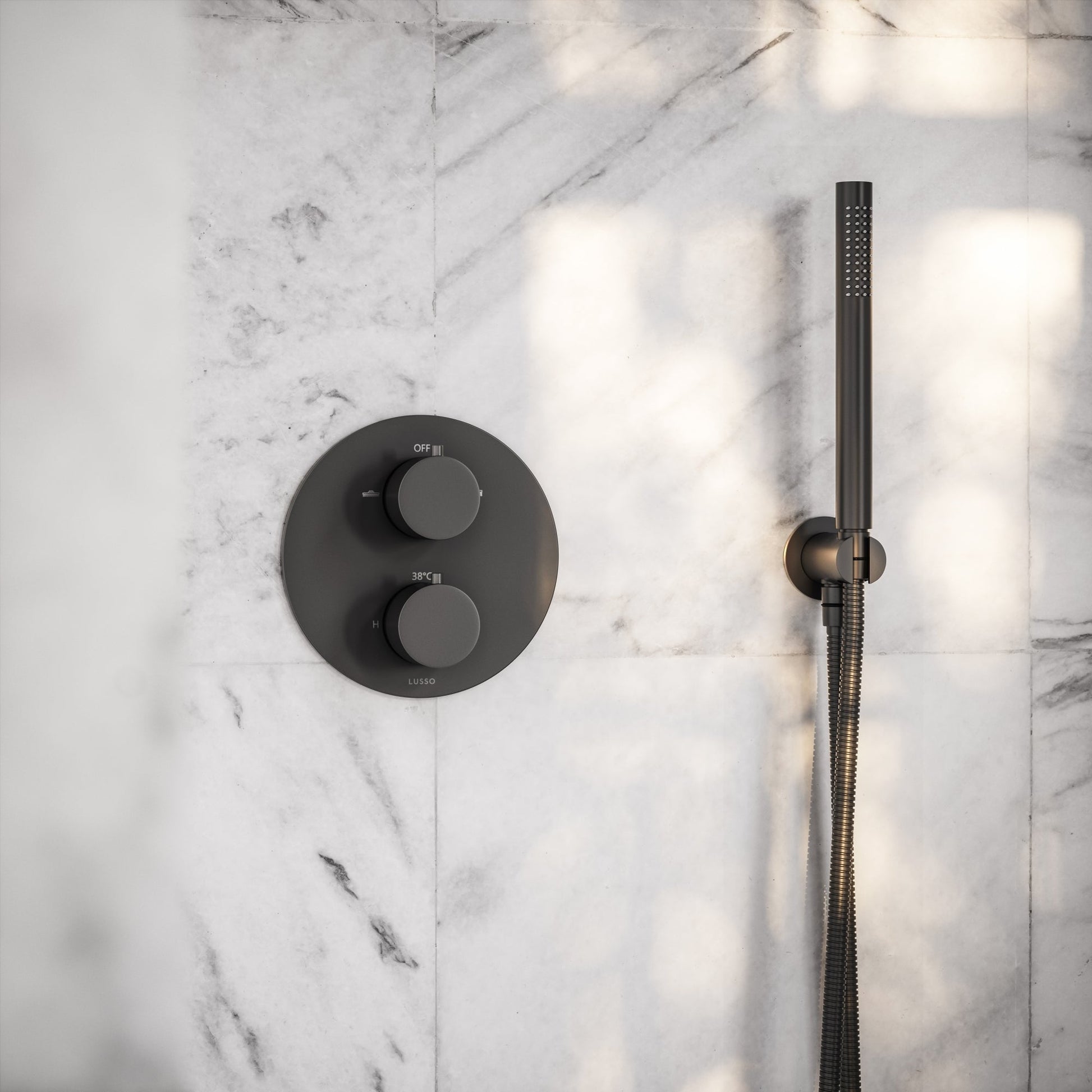 Luxe Matte Black Thermostatic Shower with Handheld Shower