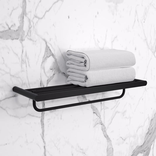 Luxe Matte Black Towel Shelf With Rail 600mm