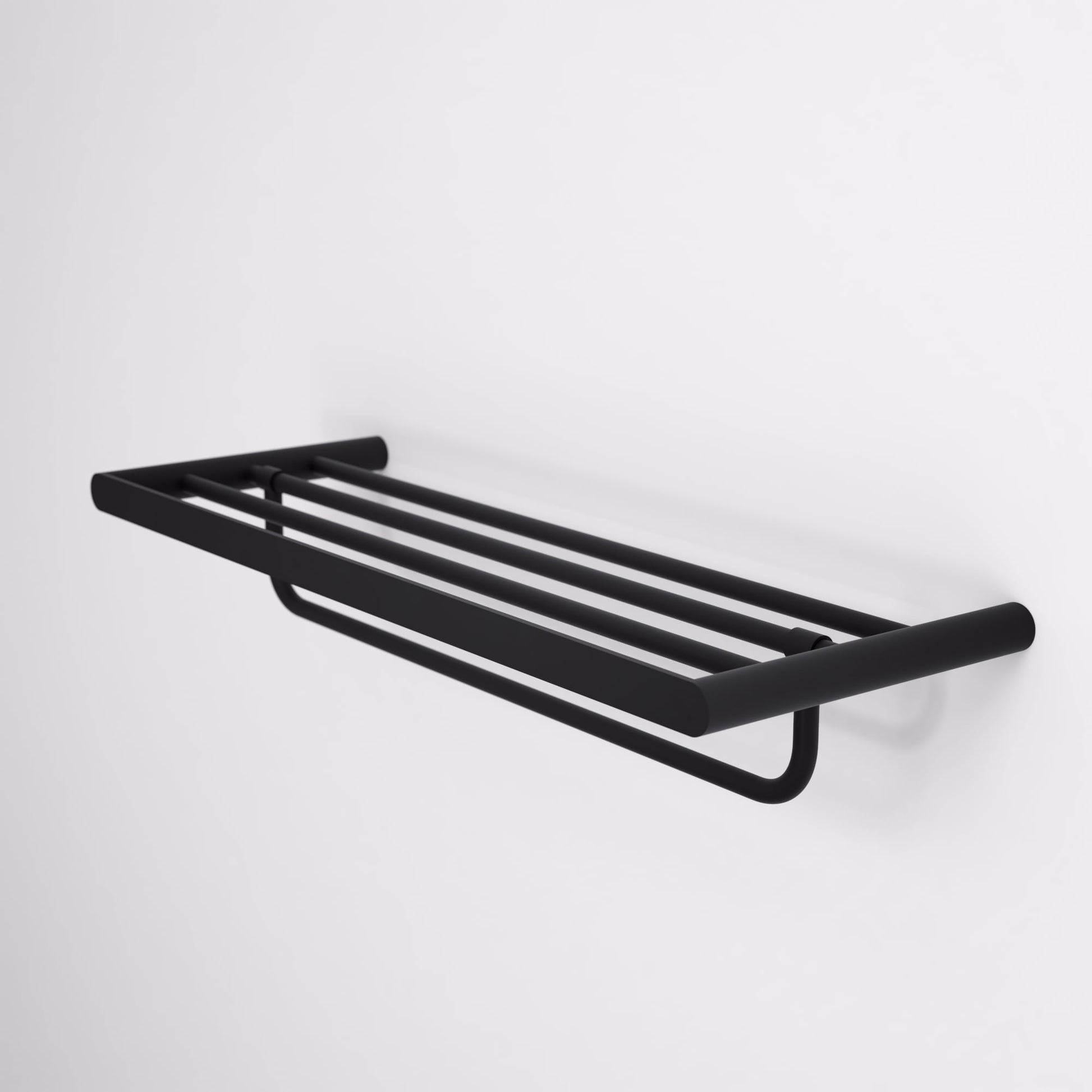 Luxe Matte Black Towel Shelf With Rail 600mm