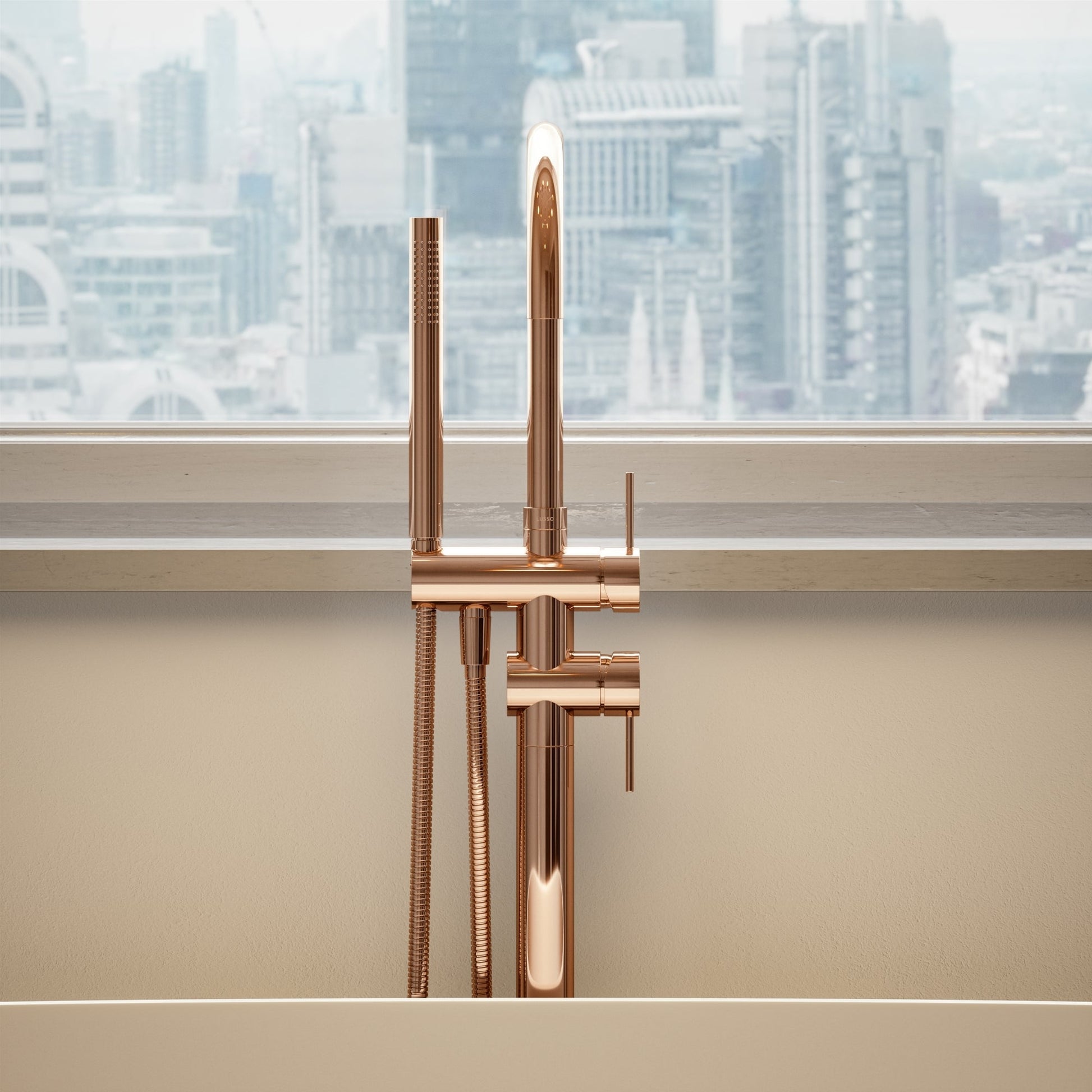 Luxe Rose Gold Floorstanding Bath Shower Mixer Tap