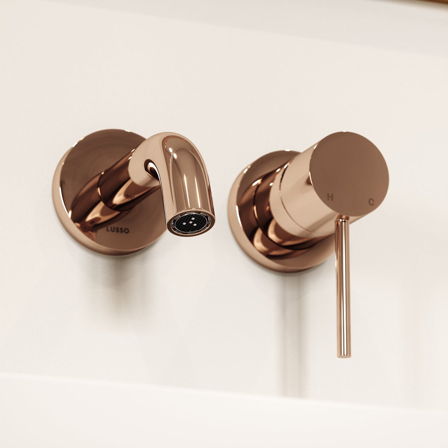 Luxe Rose Gold Short Projection Wall Mounted Basin Mixer Tap