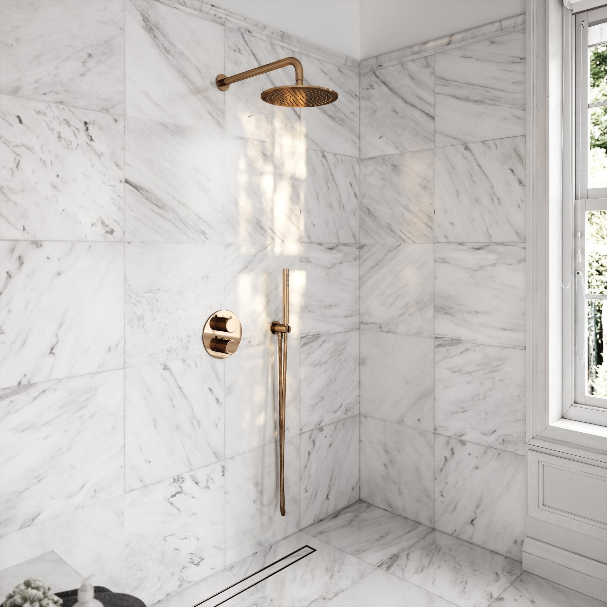 Luxe Rose Gold Thermostatic Shower with Handheld Shower