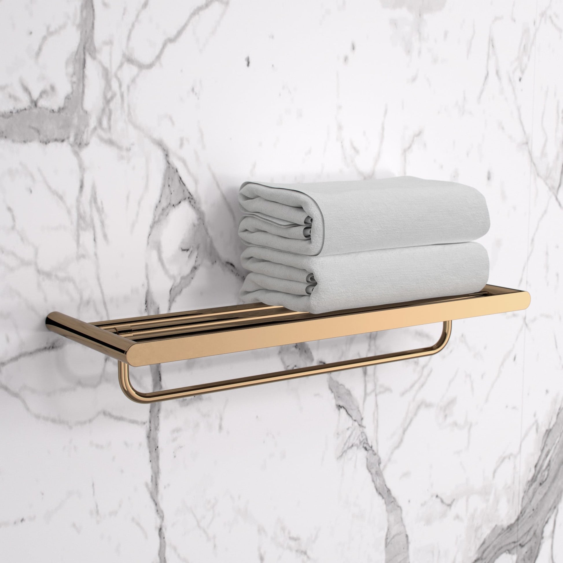Luxe Rose Gold Towel Shelf With Rail 600mm