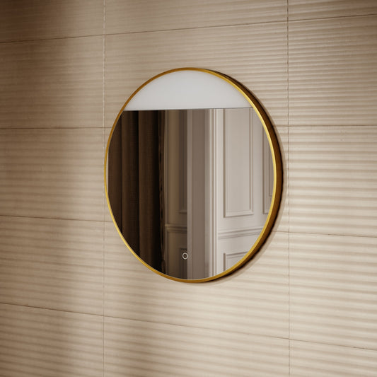 Luxe Round Mirror with Light Brushed Gold 800mm