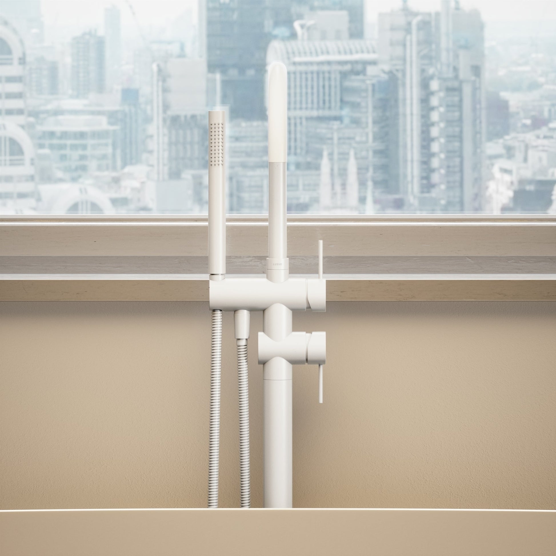 Luxe Silk Matte White Floorstanding Bath Shower Mixer Tap