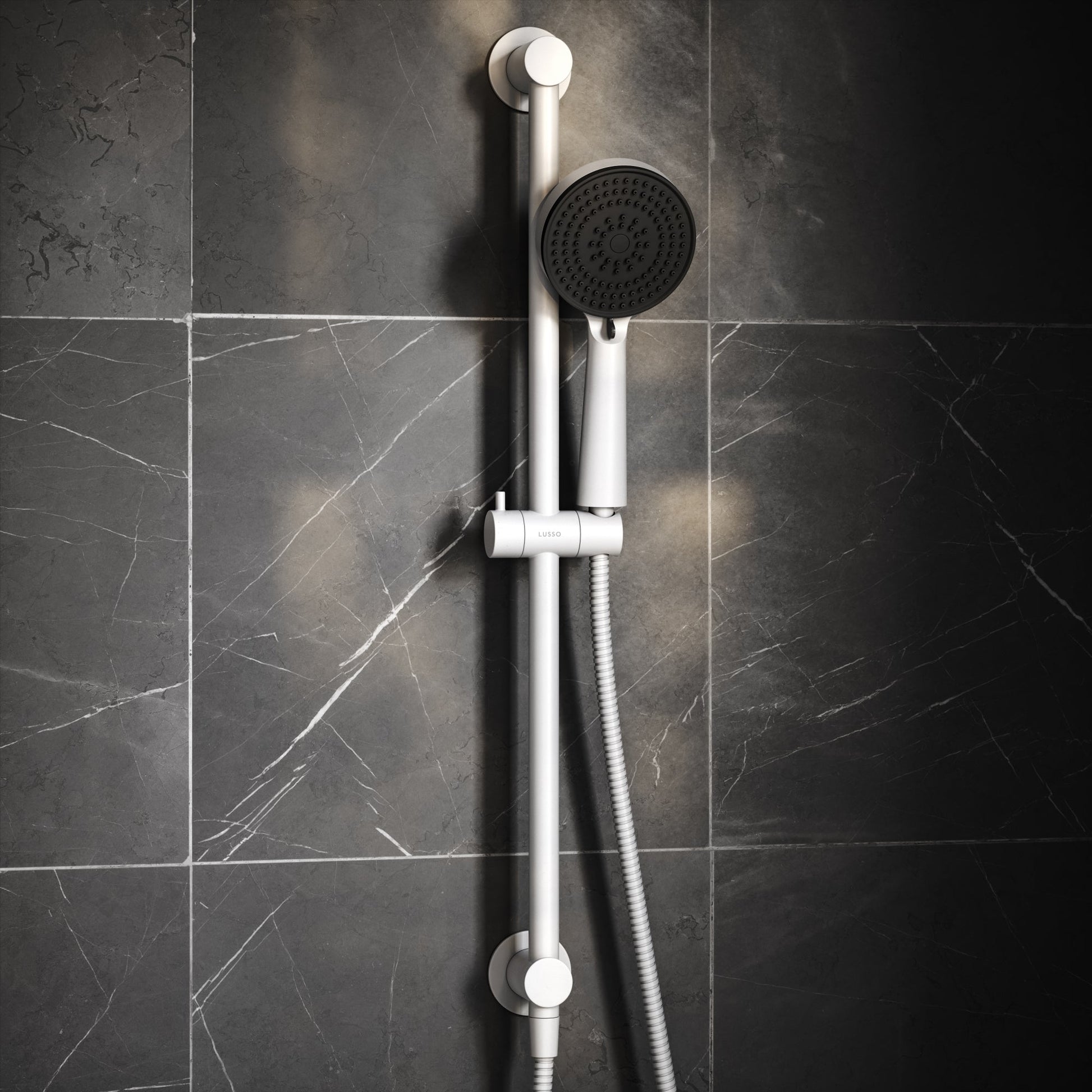 Luxe Silk Matte White Thermostatic Shower with Handheld Shower
