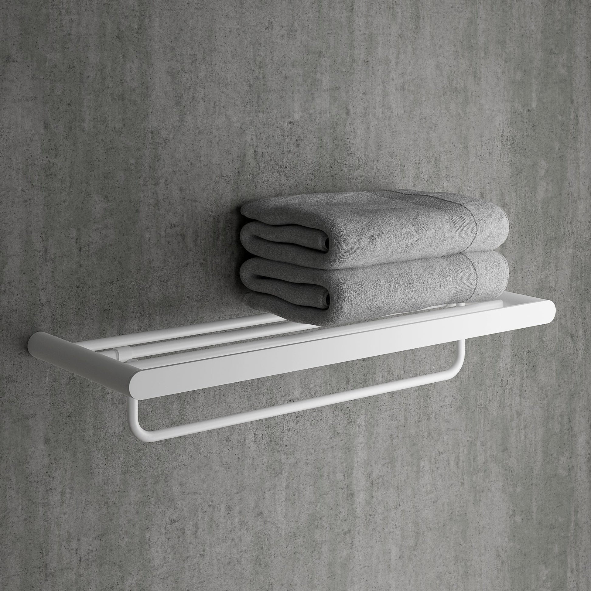 Luxe Silk Matte White Towel Shelf With Rail 600mm