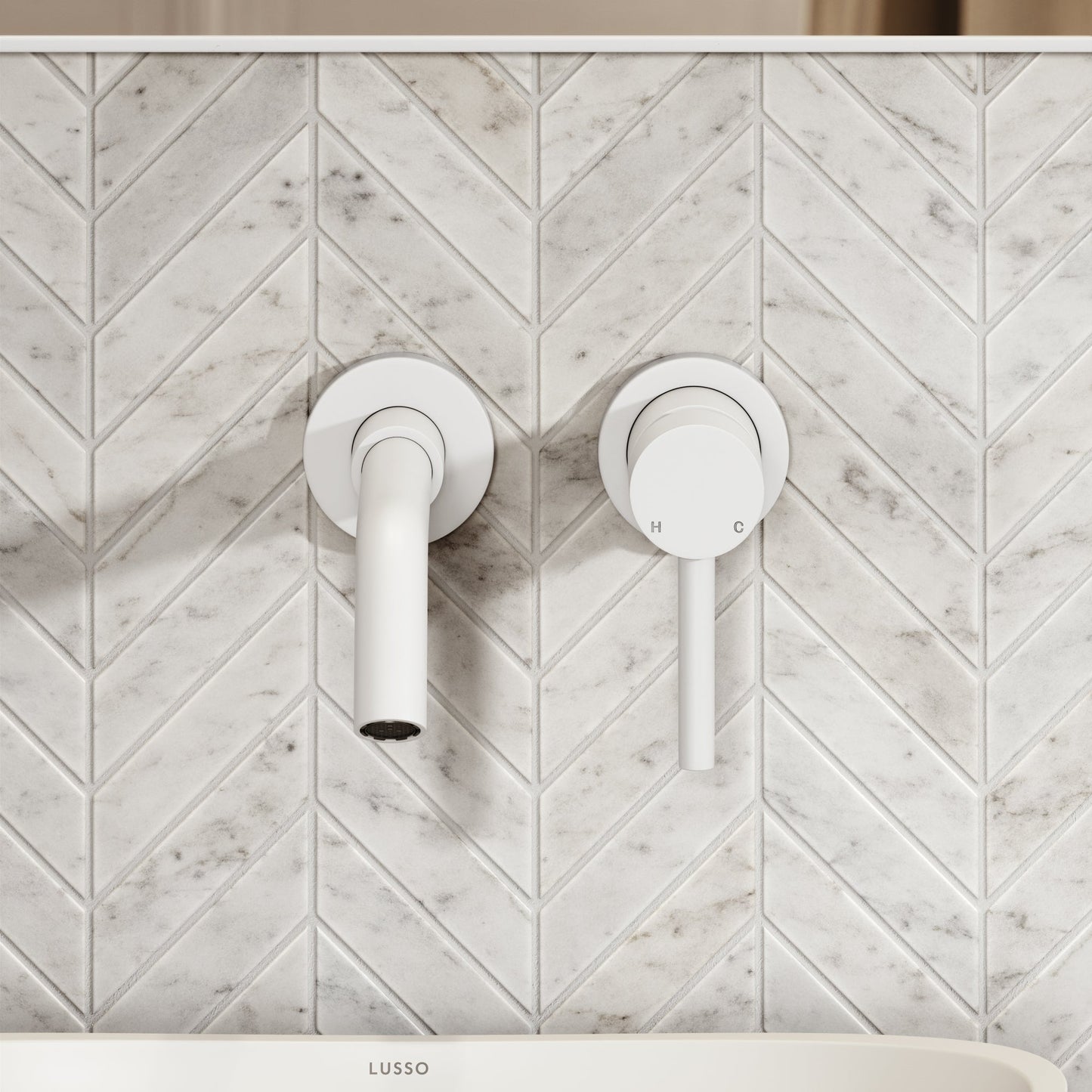 Luxe Silk Matte White Wall Mounted Basin Mixer Tap V1