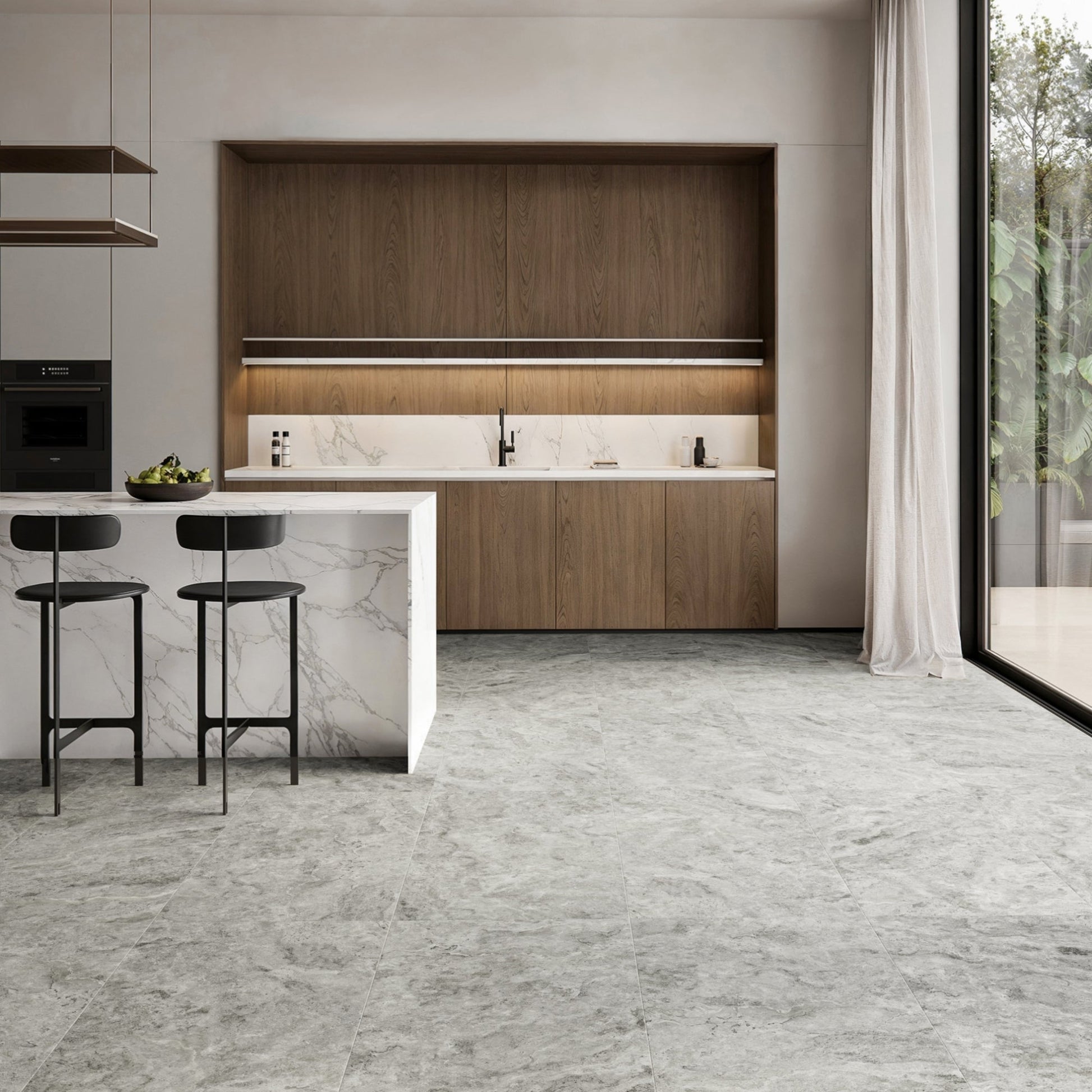 Manzoni Edge Grey Travertine Porcelain Wall or Floor Tile 1200 x 600mm