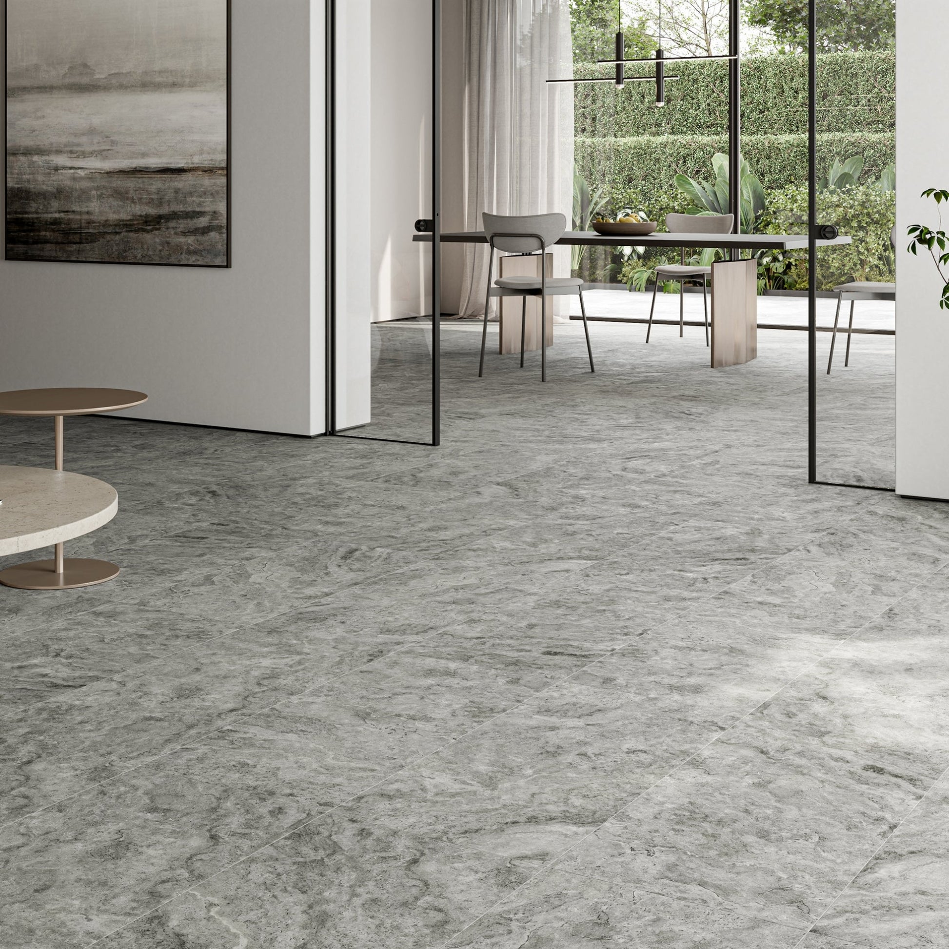 Manzoni Edge Grey Travertine Porcelain Wall or Floor Tile 1200 x 600mm