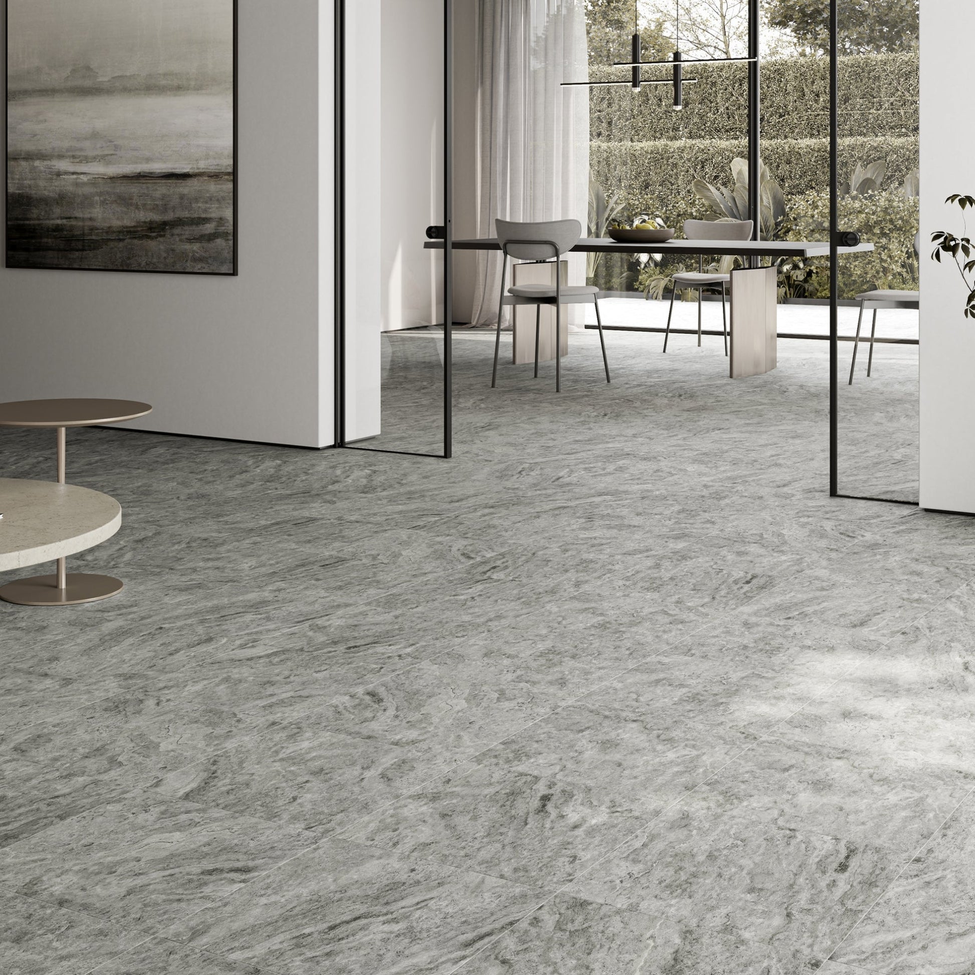 Manzoni Edge Grey Travertine Porcelain Wall or Floor Tile 600 x 600mm