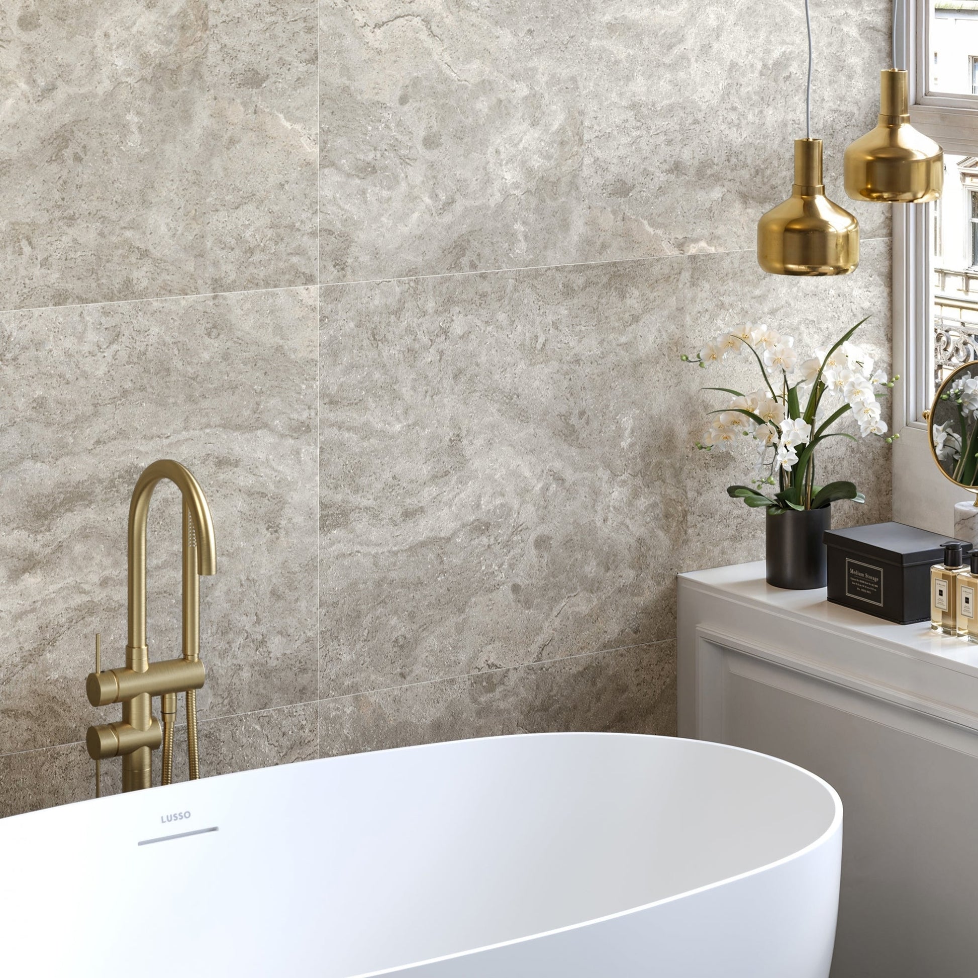 Manzoni Light Taupe Travertine Porcelain Wall or Floor Tile 1200 x 600mm