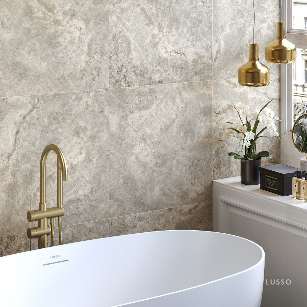 Manzoni Light Taupe Travertine Porcelain Wall or Floor Tile 600 x 600mm