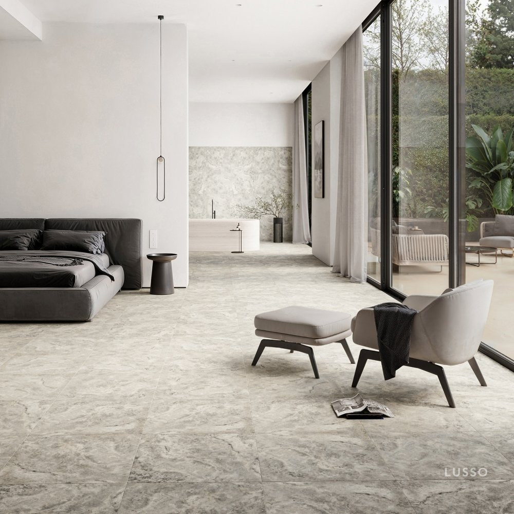 Manzoni Light Taupe Travertine Porcelain Wall or Floor Tile 600 x 600mm