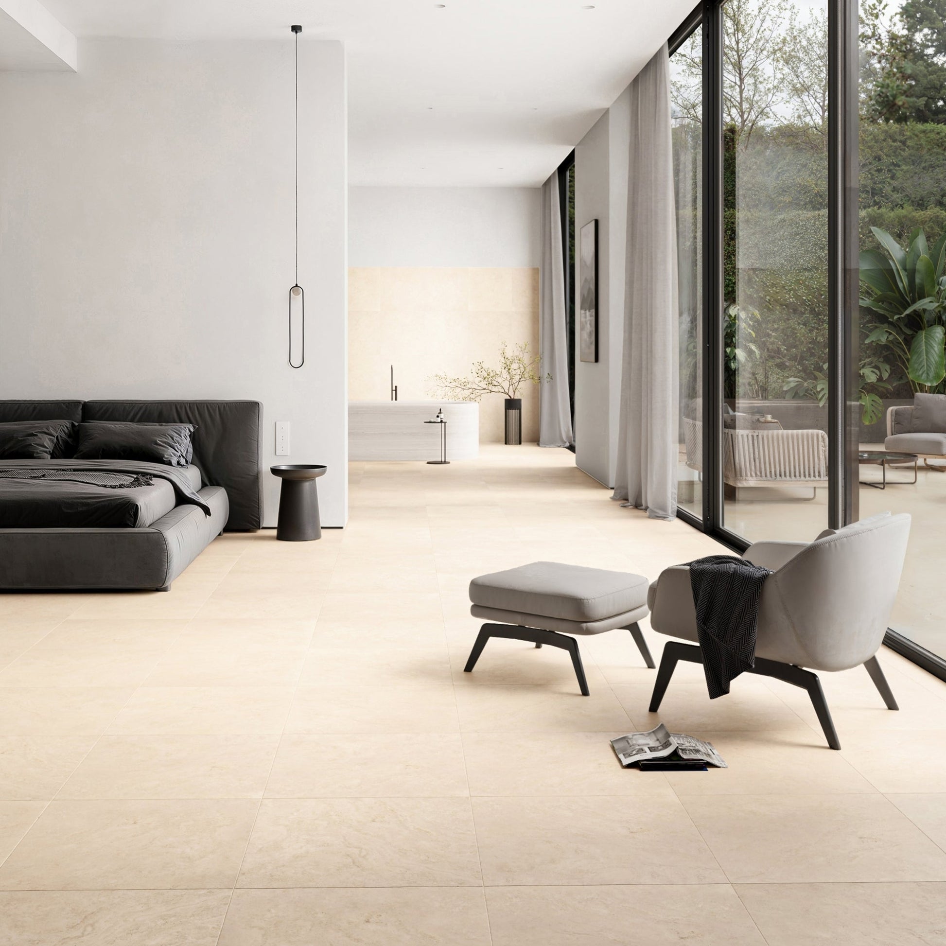 Manzoni Natural Travertine Porcelain Tile Wall or Floor Tile 600 x 600mm