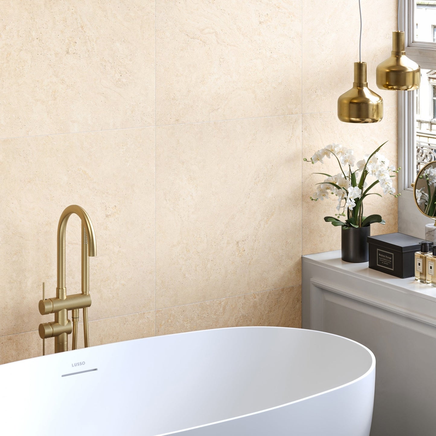 Manzoni Natural Travertine Porcelain Tile Wall or Floor Tile 600 x 600mm