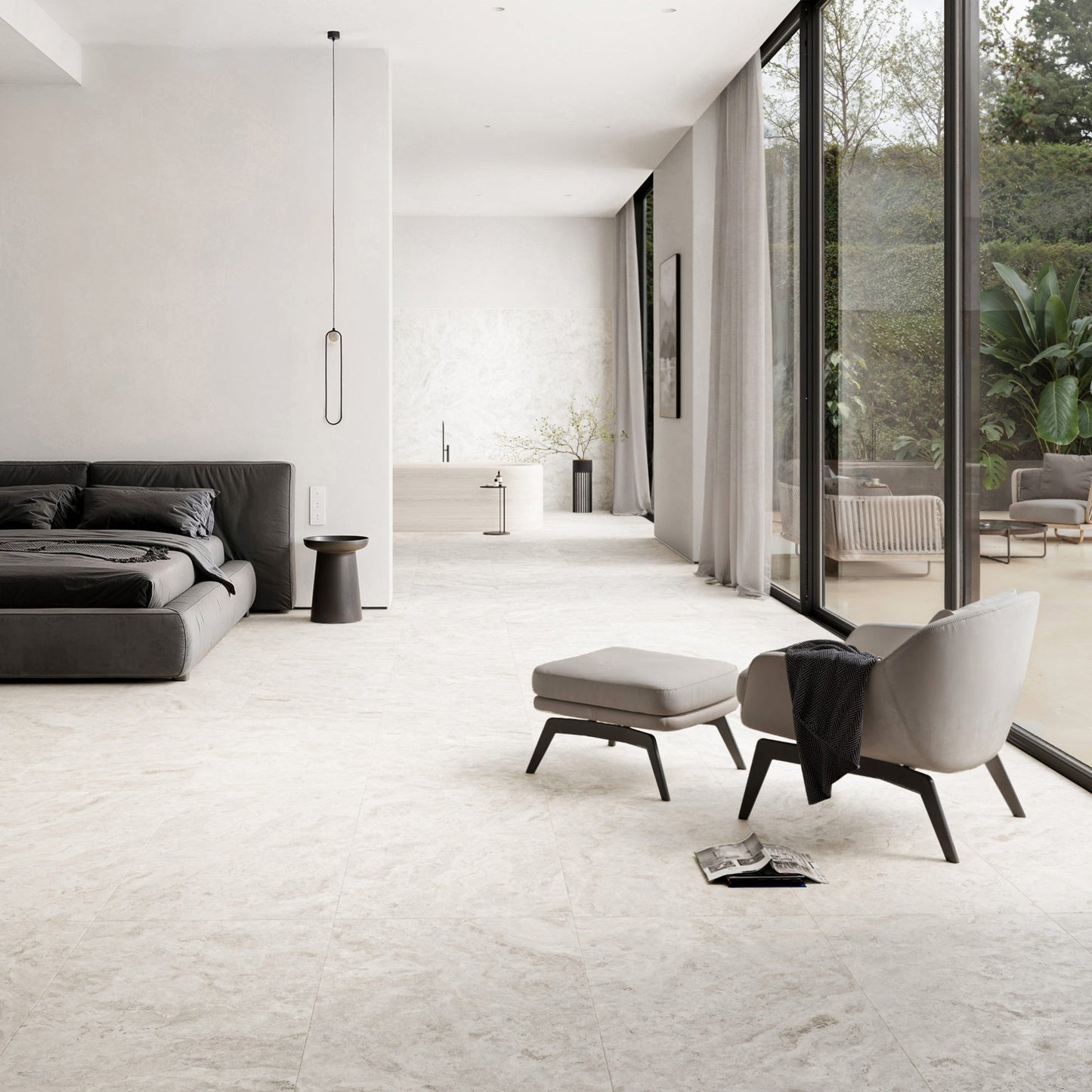 Manzoni White Travertine Porcelain Wall or Floor Tile 1200 x 600mm