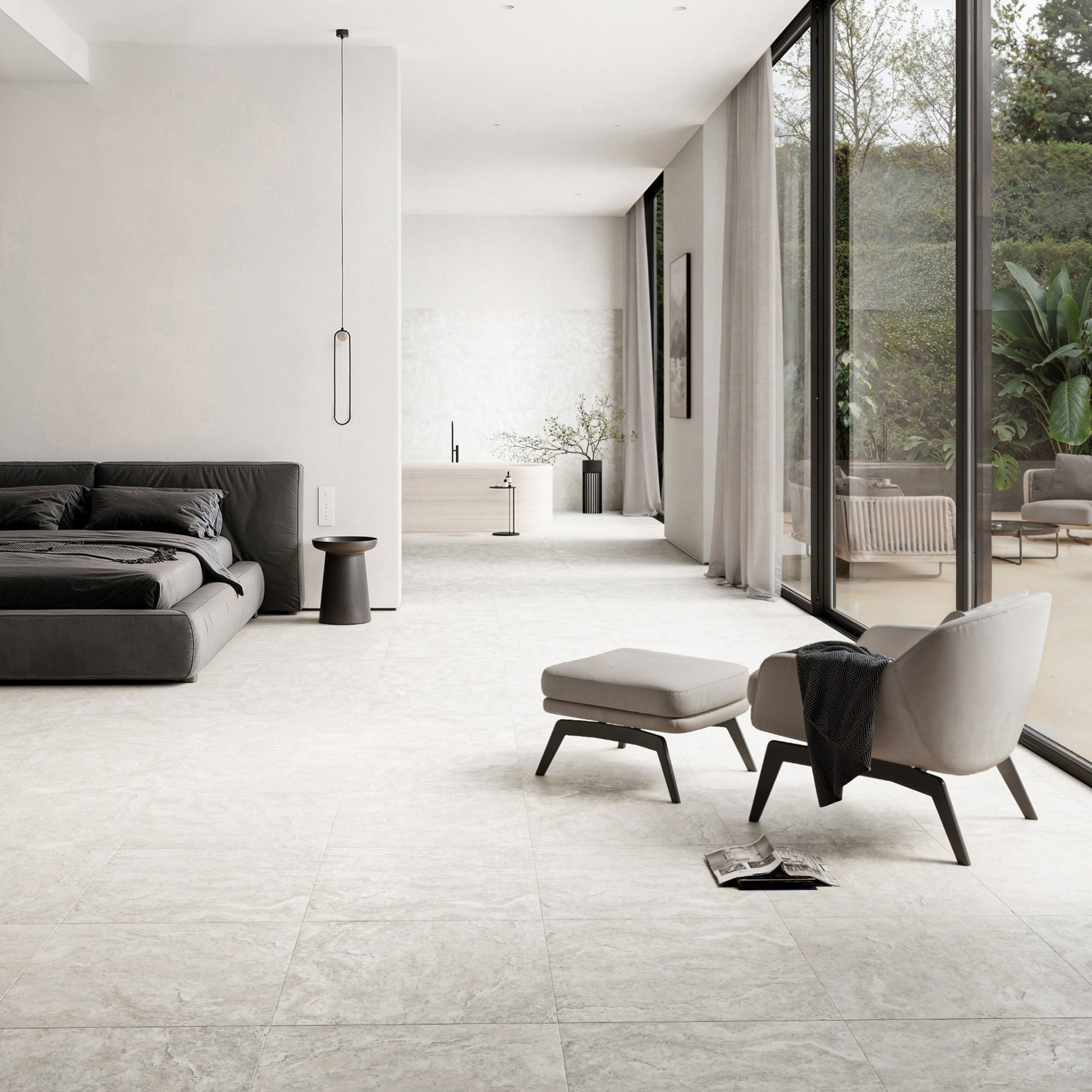 Manzoni White Travertine Porcelain Wall or Floor Tile 600 x 600mm