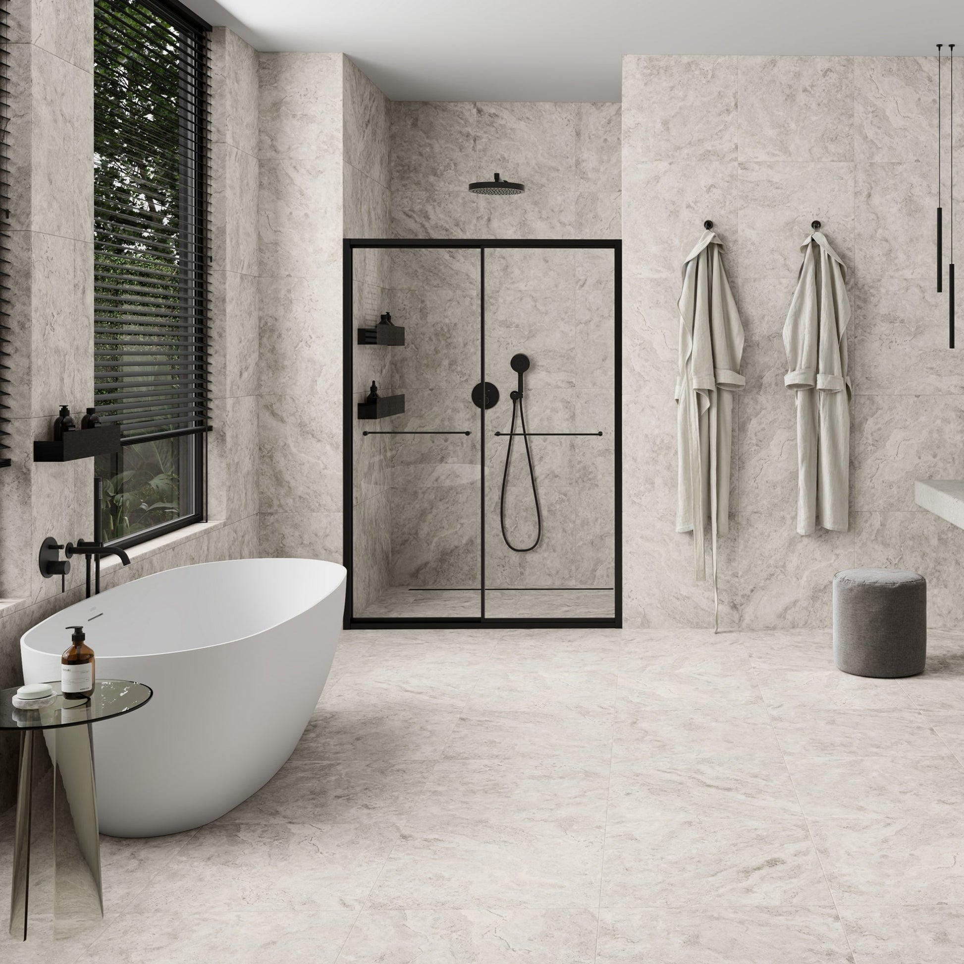 Manzoni White Travertine Porcelain Wall or Floor Tile 600 x 600mm