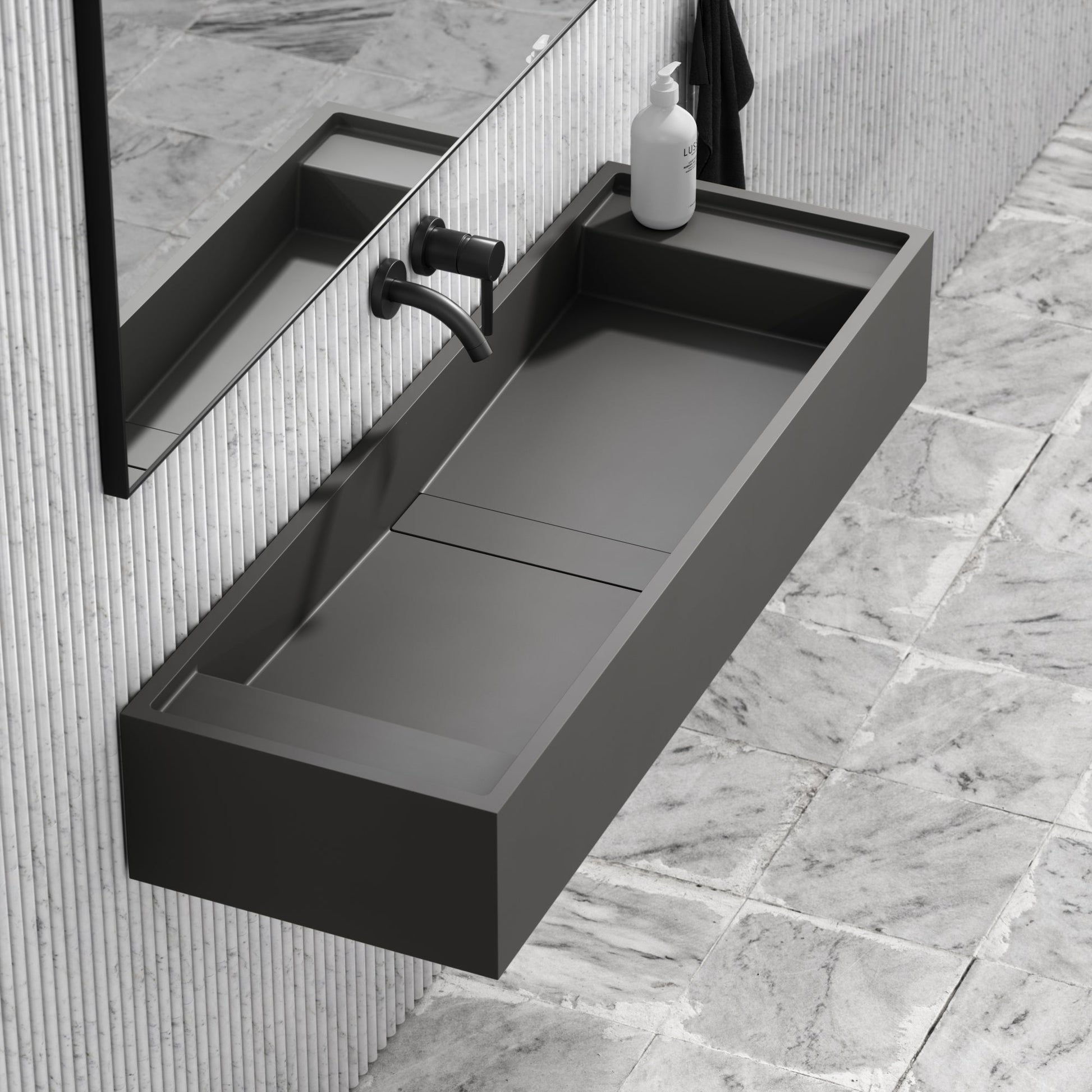 Marmo Clay Wall Hung Double Stone Basin 1200mm