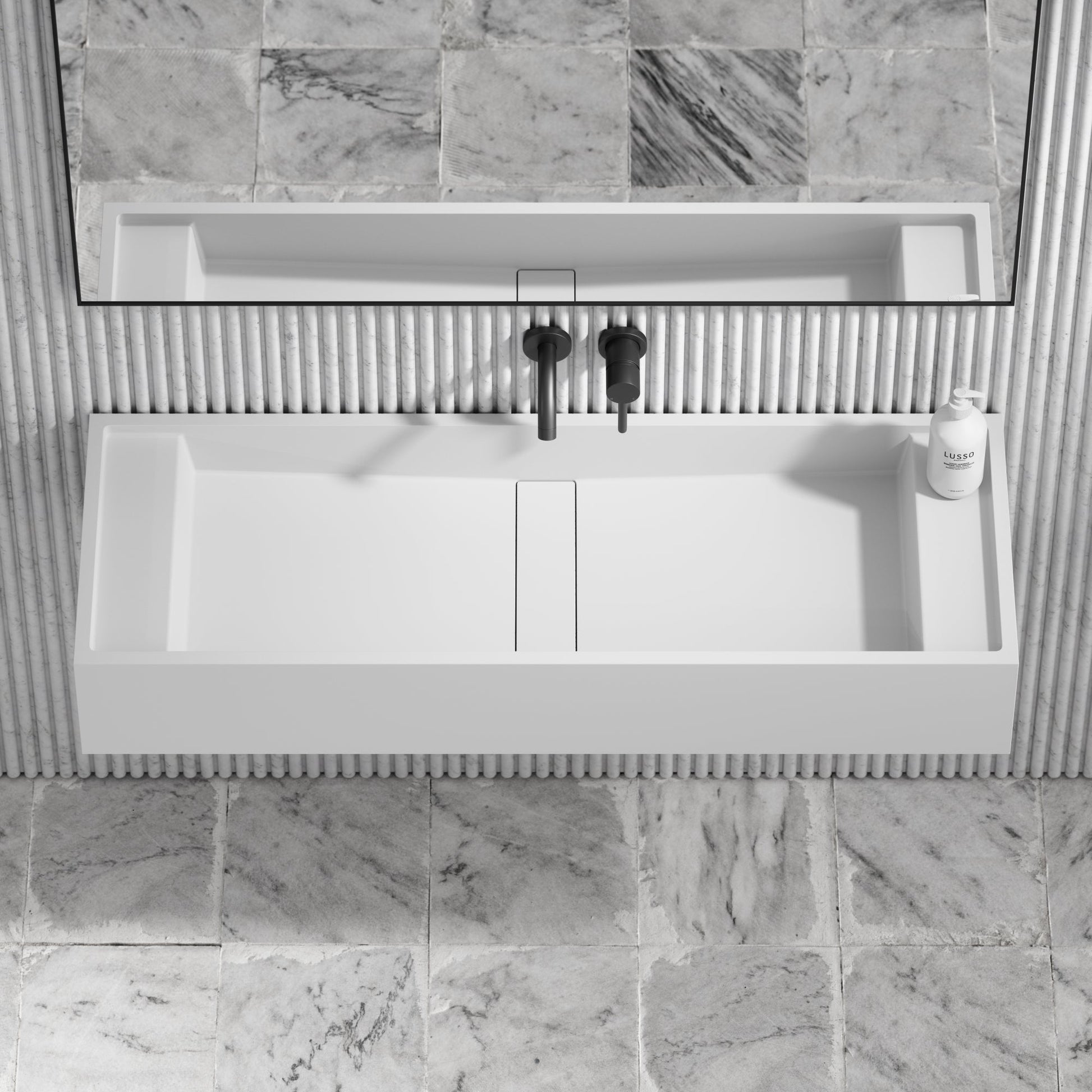 Marmo Matte White Wall Hung Double Stone Basin 1200mm