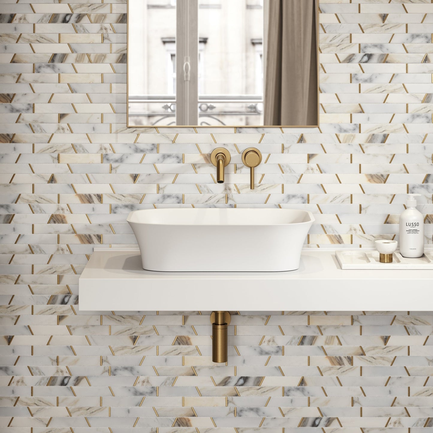 Maya Stone Basin 550mm & Stone Wall Hung Countertop Basin Shelf Set