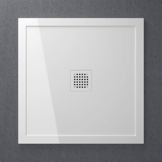 Modern Stone Low Profile Shower Tray & Waste Polished White (All Sizes)