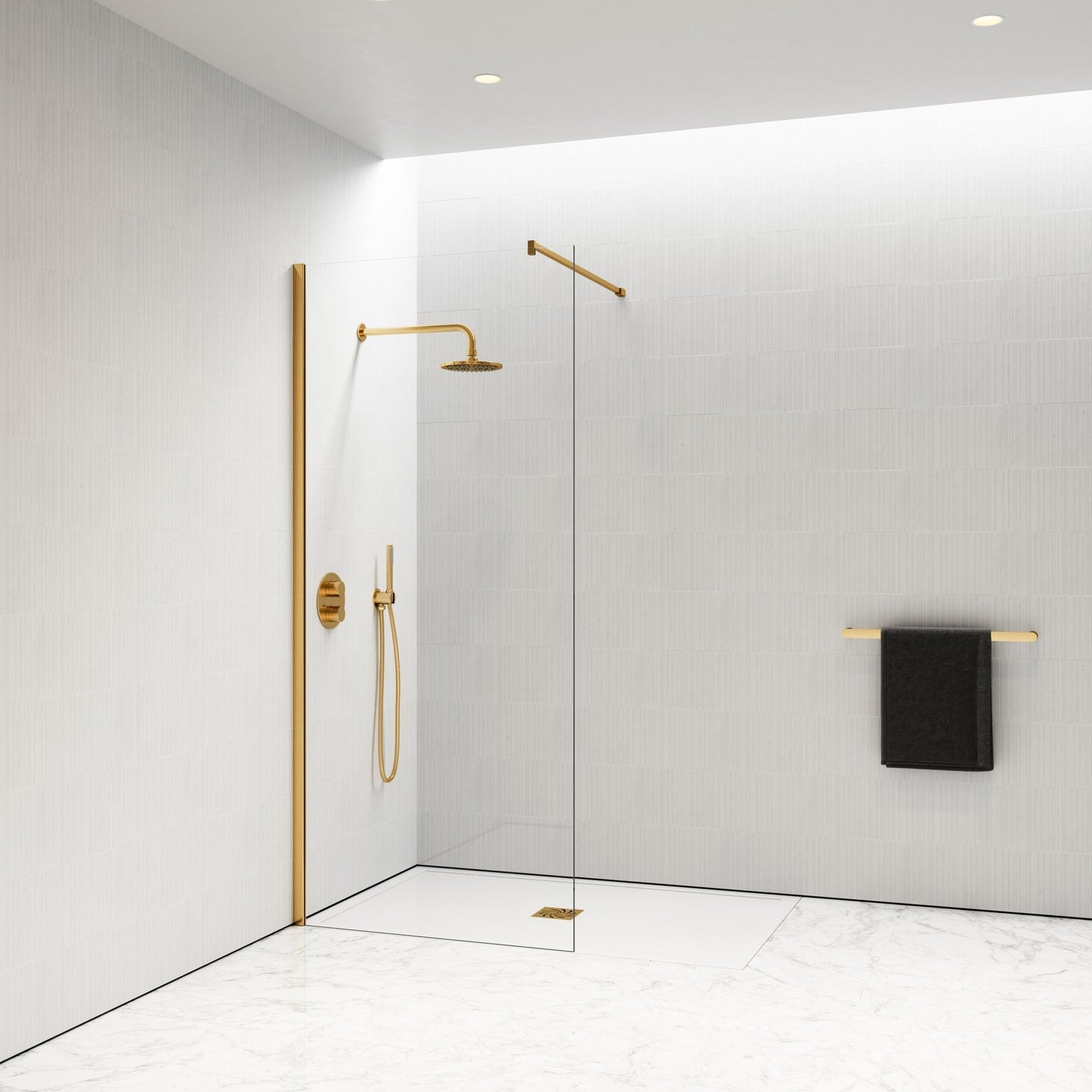 Modular Complete Walk In Shower Enclosure Brushed Gold - KIT A (ALL SIZES)