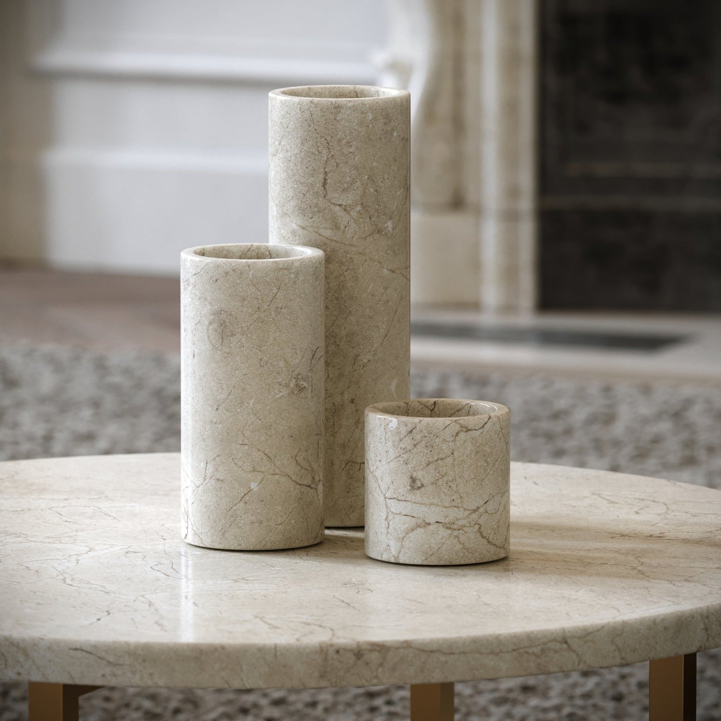 Moretti Crema Marfil Marble 3 Vase Collection