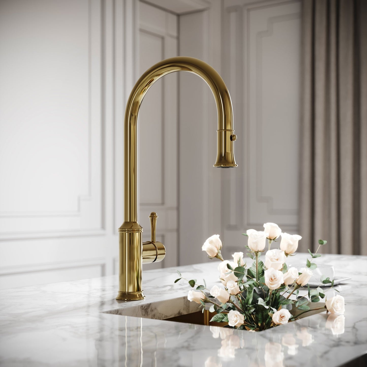 Norton Polished Brass Single Hole Traditional Pull Out Kitchen Tap