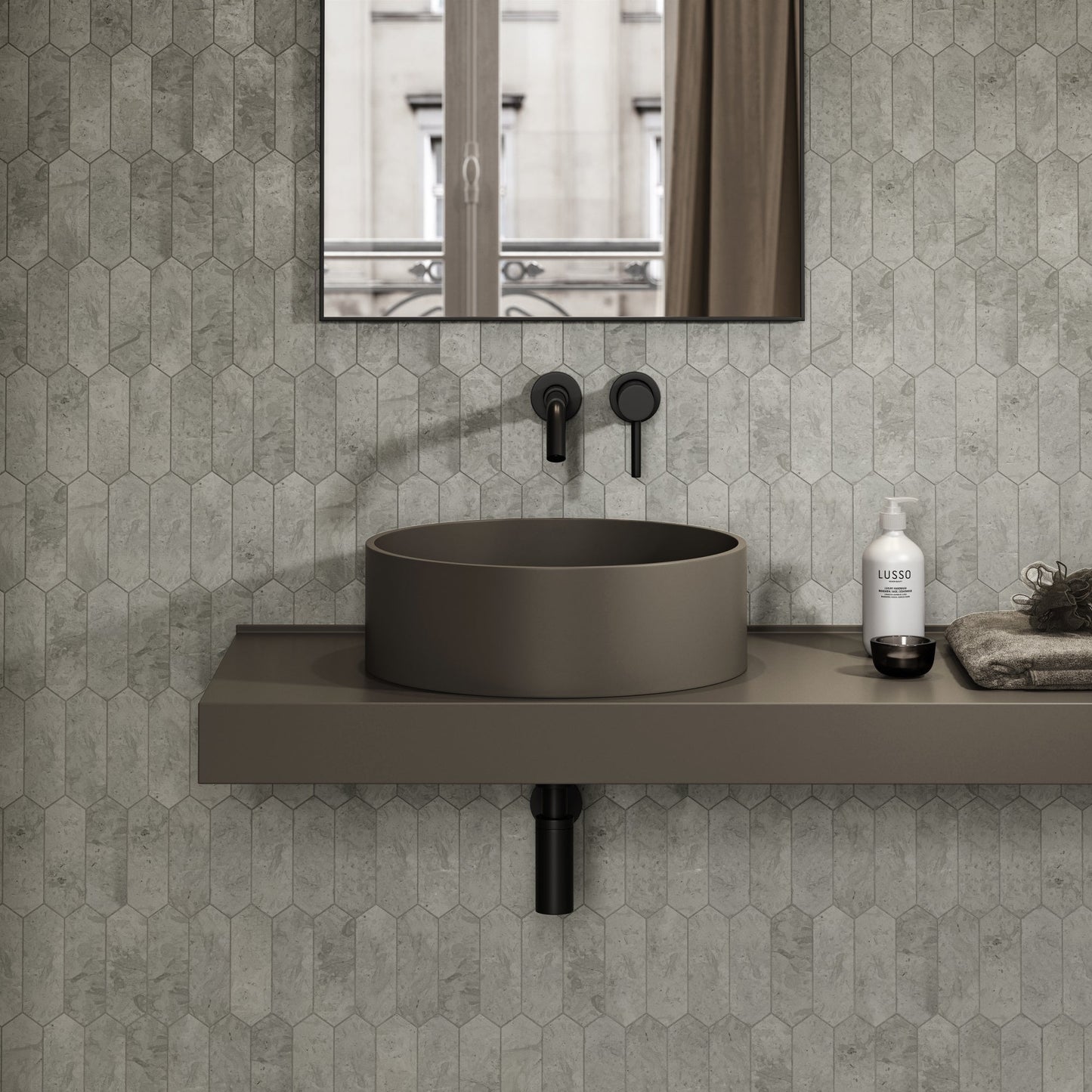 Nuvo Stone Basin 450mm & Stone Wall Hung Countertop Basin Shelf Set
