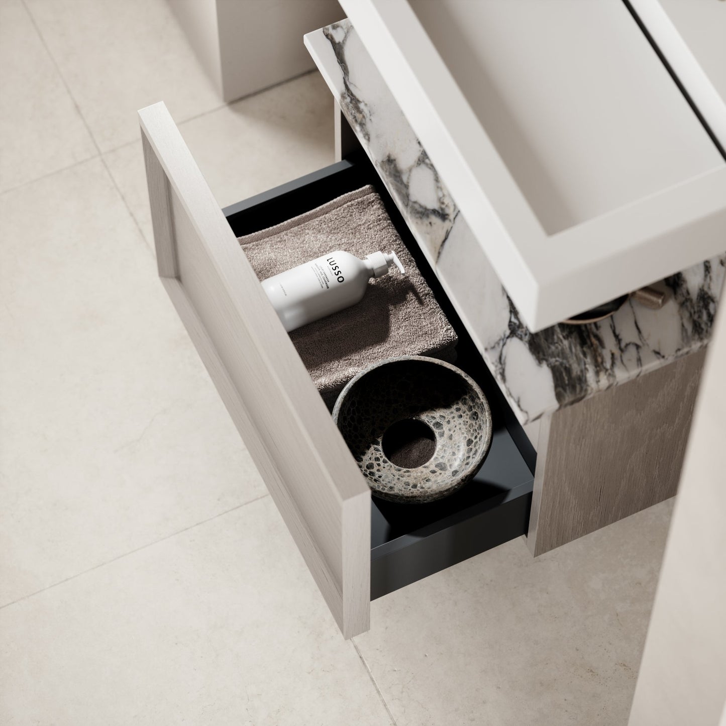 Palermo Modular Velvet Beige Bathroom Storage Cabinet 600-1200mm