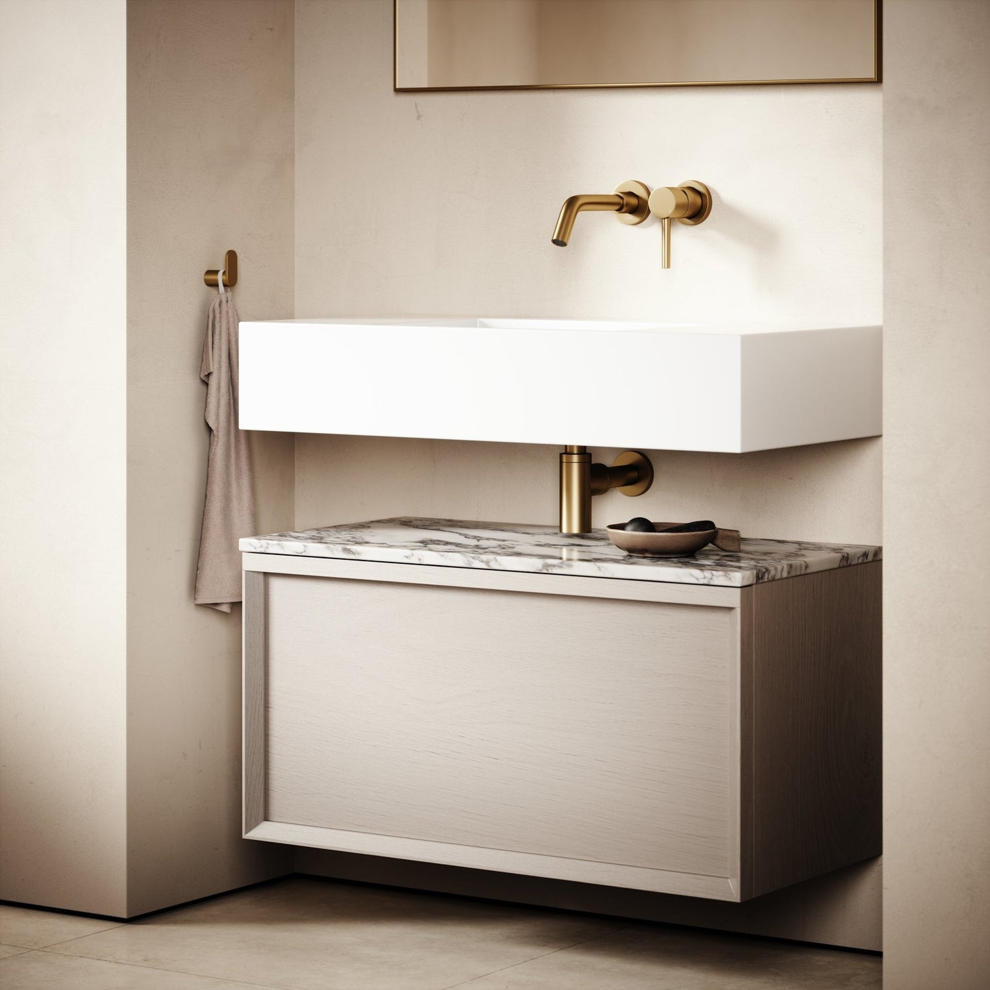 Palermo Velvet Beige Vanity Unit 800mm